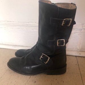 ❤️Frye Jayden Moto Motorcycle Biker Buckle Cuff Tall Black Leather Boots Size 6